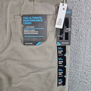 Savane Mens Ultimate Performance Chino Pants 34x32 Khaki Tan Straight Fit NWT